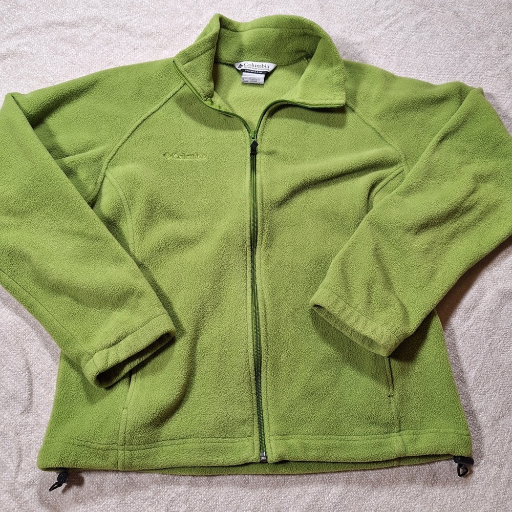 Columbia Green Fleece Womens Classic Full Zip Toggle Drawstrings Large